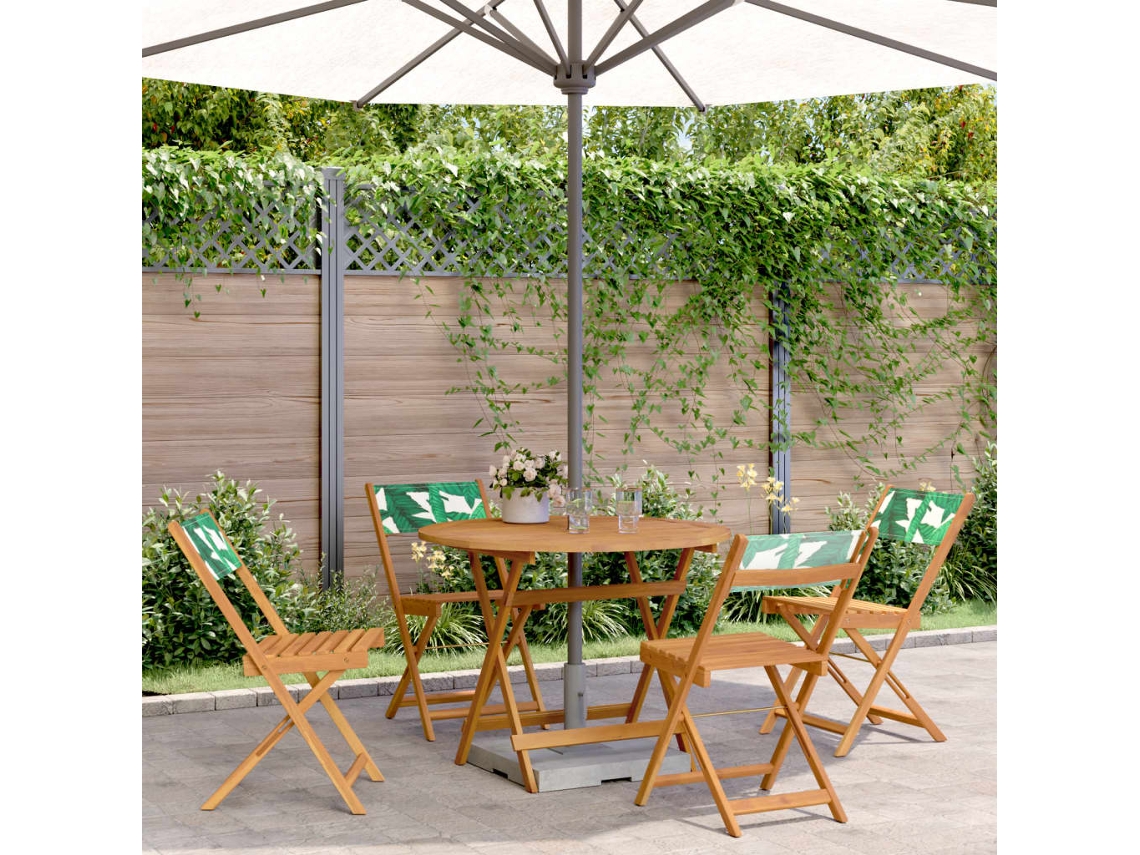 Vidaxl 5pcs Conj. Jantar P/ Jardim Tecido/madeira Maciça Padrão Folhas