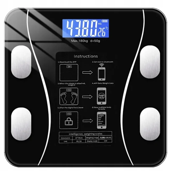 Balança De Banheiro Inteligente Com Bluetooth, Mede Até 180 Kg, Preta 995