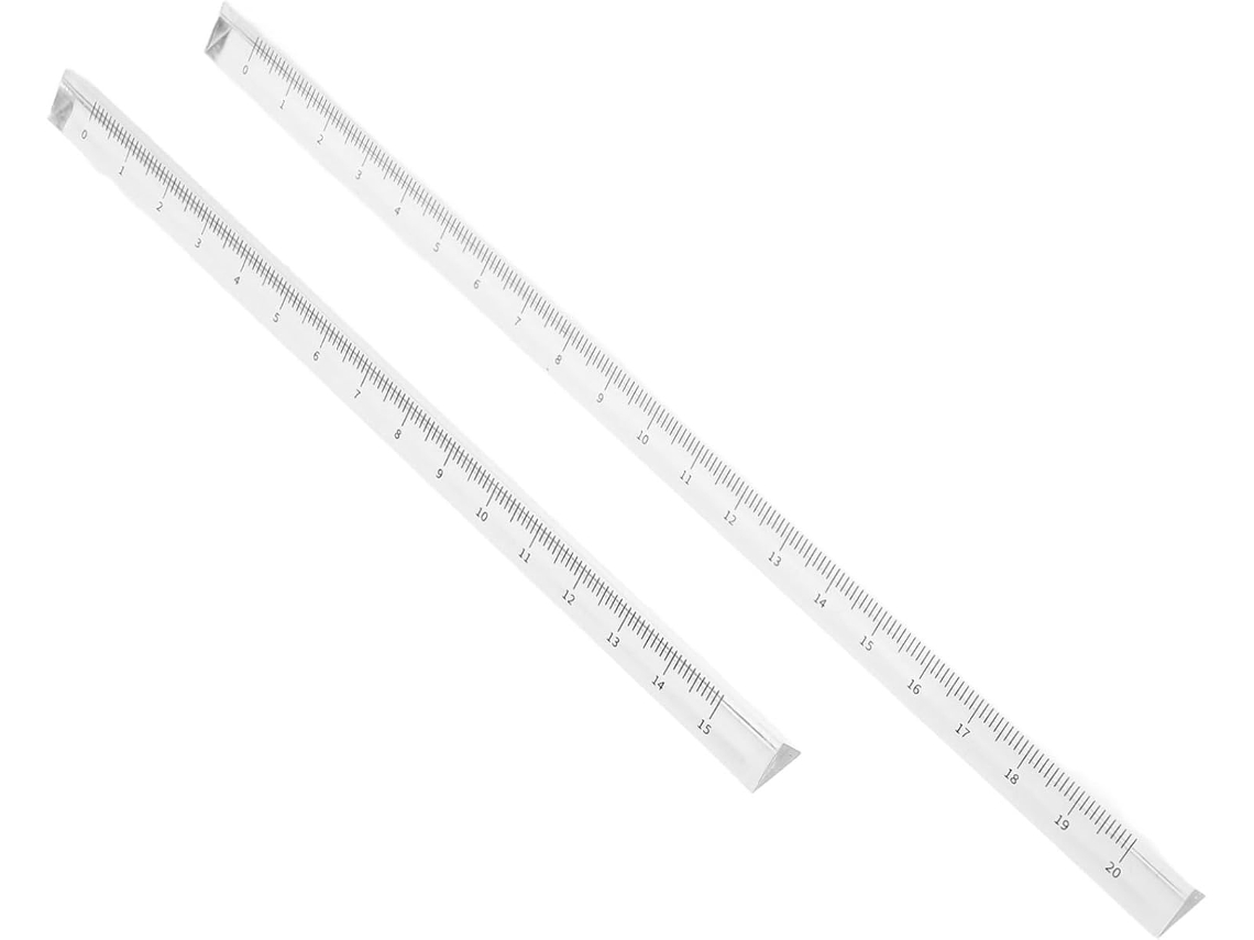 Régua de plástico transparente, 2 peças, para medição em pintura e desenho, régua milimetrada para estudantes, material escolar.