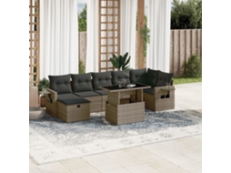 Vidaxl 8 Pcs Conjunto Sofás De Jardim C/ Almofadões Vime Pe Cinzento