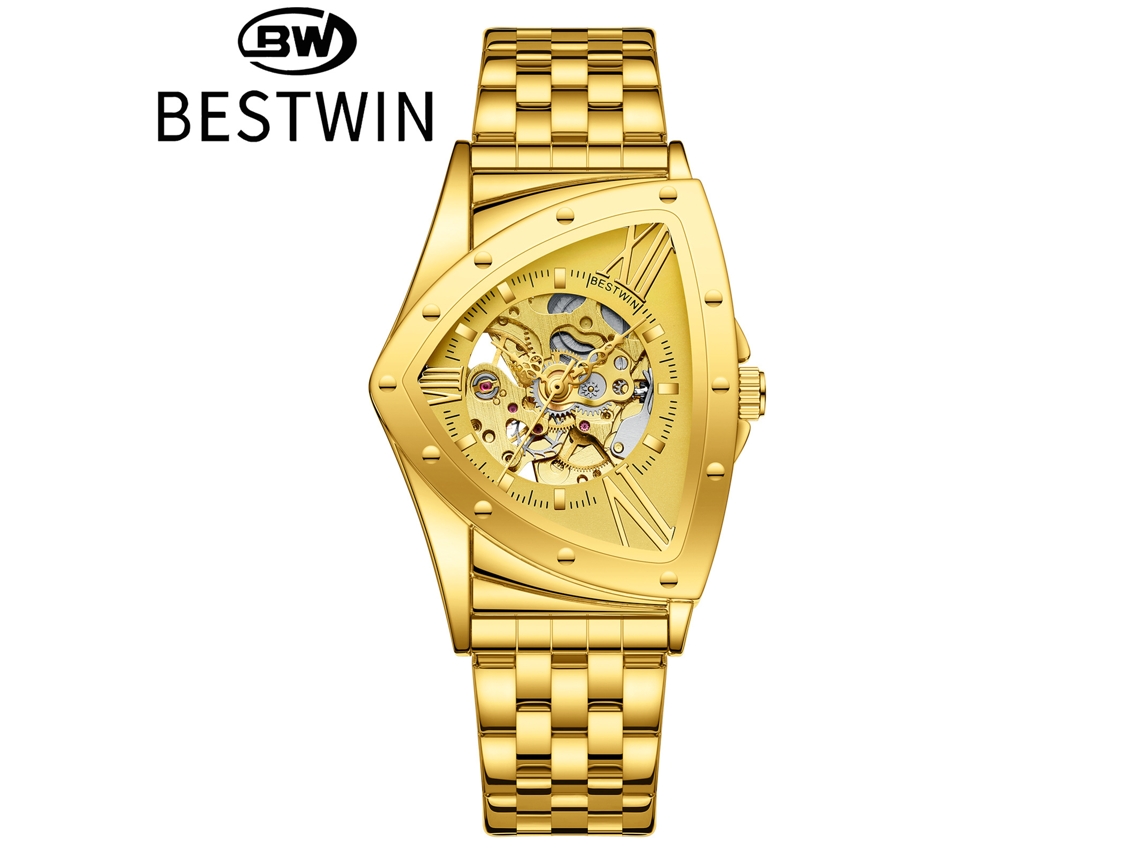 Relógio Mecânico Masculino Esqueleto Triangular MDUG (dourado)