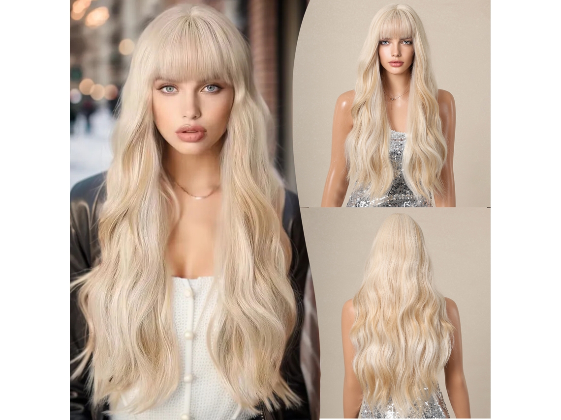 2026 peluca Larga Rizos Rubio Con Flequillo para Cosplay de Mujer