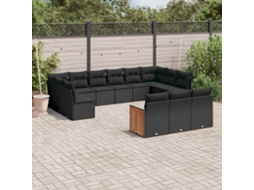 Vidaxl 13 Pcs Conjunto De Sofás De Jardim Com Almofadões Vime Pe Preto