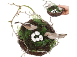 Conjunto 5 Peças Enfeites Ninho Pássaro Plástico Simulados Estilo Criativo Decoração Jardim Pátio Ideal Festas GOKOCO