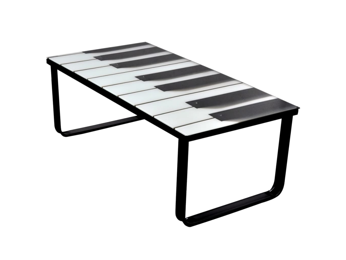 Vidaxl Mesa De Centro, Tampo De Vidro Com Impressão De Piano