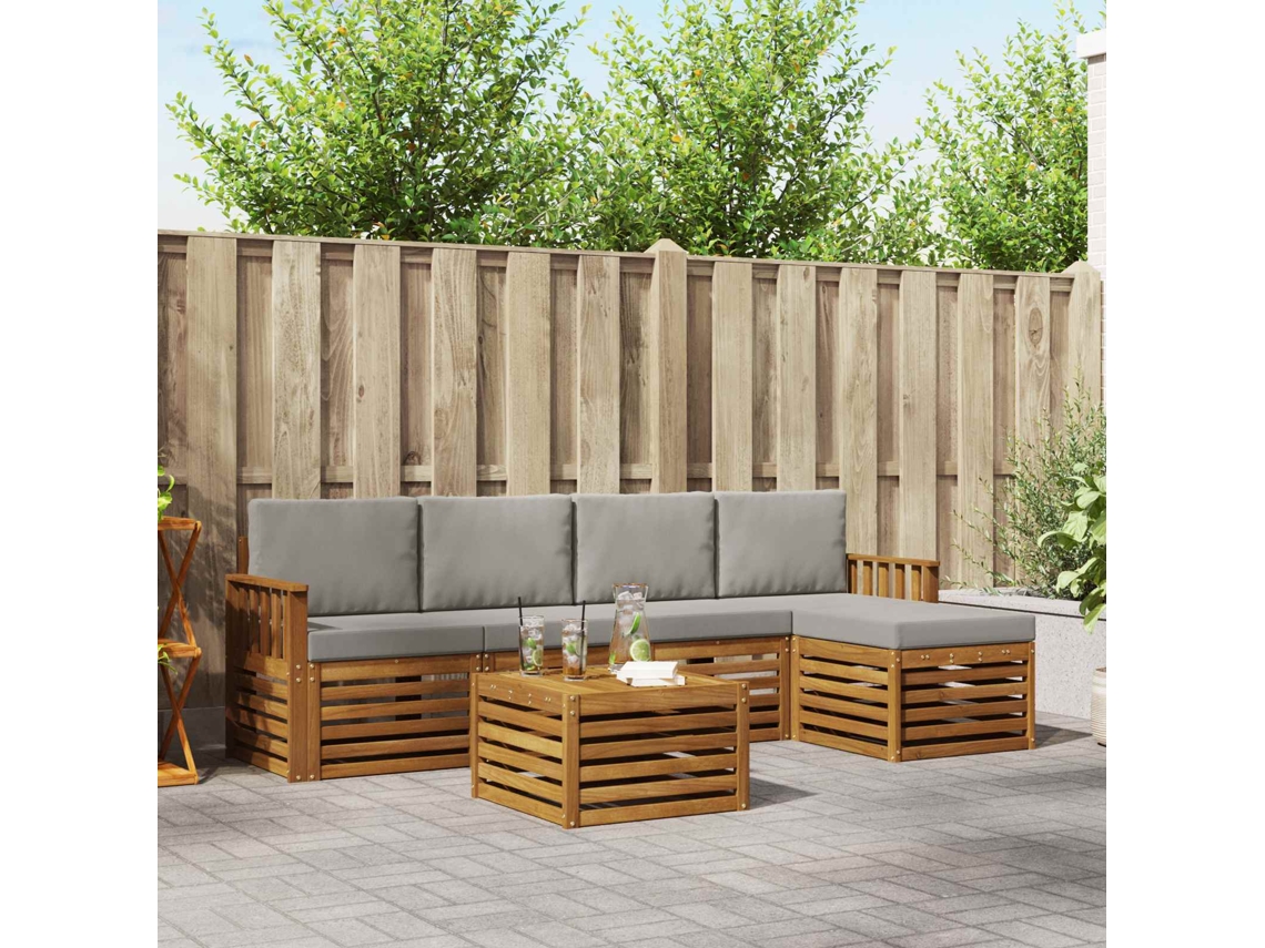 Vidaxl Conjunto De Sofás Para Exterior 6 Unid. Cinza Natural E Claro