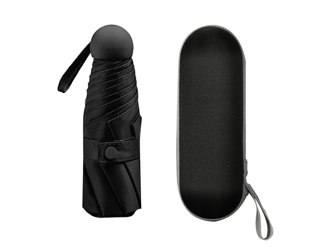 Guarda chuva Cápsula Mini de Bolso UV Resistente 5 Seções 8 Bordas Preto