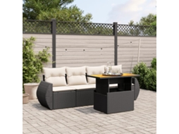 Vidaxl 5 Pcs Conjunto Sofás De Jardim Com Almofadões Vime Pe Preto