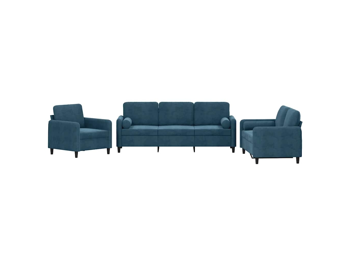 Conjunto 1 Conjunto De Sofás Vidaxl Azul Veludo (198 X 77 X 80 Cm)