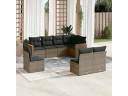 Vidaxl 8 Pcs Conjunto Sofás De Jardim C/ Almofadões Vime Pe Cinzento