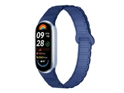 Bracelete Para Xiaomi Smart Band 10/9/8 - Silicone Magnético - Com Três Esferas Azul Marinho Claro Escuro