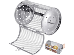 Cesto para Forno Inoomp em Aço Inoxidável com Espeto Giratório, Ao Calor e Seguro para Alimentos, Cinza Prateado, CHABERLU