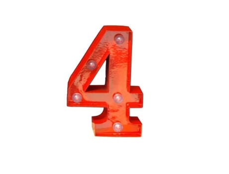 Letra Lâmpada Mini Estrela Luz N°4 Empurrador Metal Vermelho