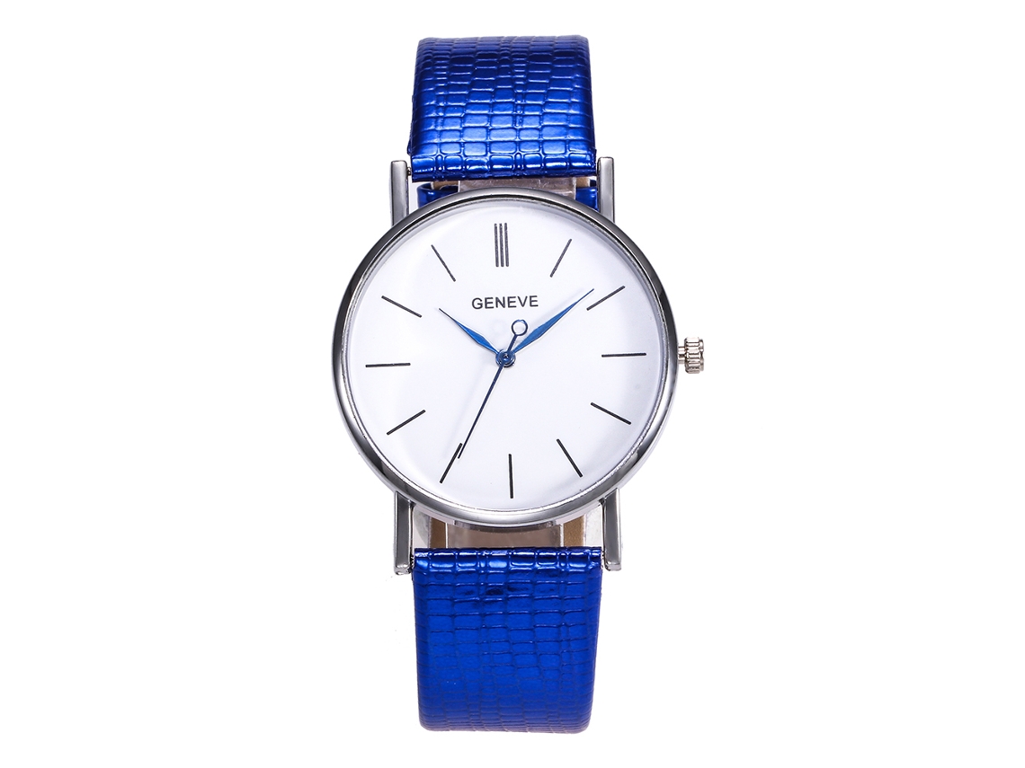 Relógio de quartzo Zhoulianfa ZLF-0220 com pulseira ultrafina de PU e ponteiros azuis, unissex.