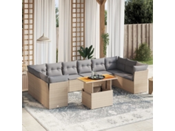 Vidaxl 11 Pcs Conjunto Sofás De Jardim C/ Almofadões Vime Pe Bege