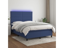 Vidaxl Cama Box Spring C/ Colchão E Led 140x190 Cm Tecido Azul