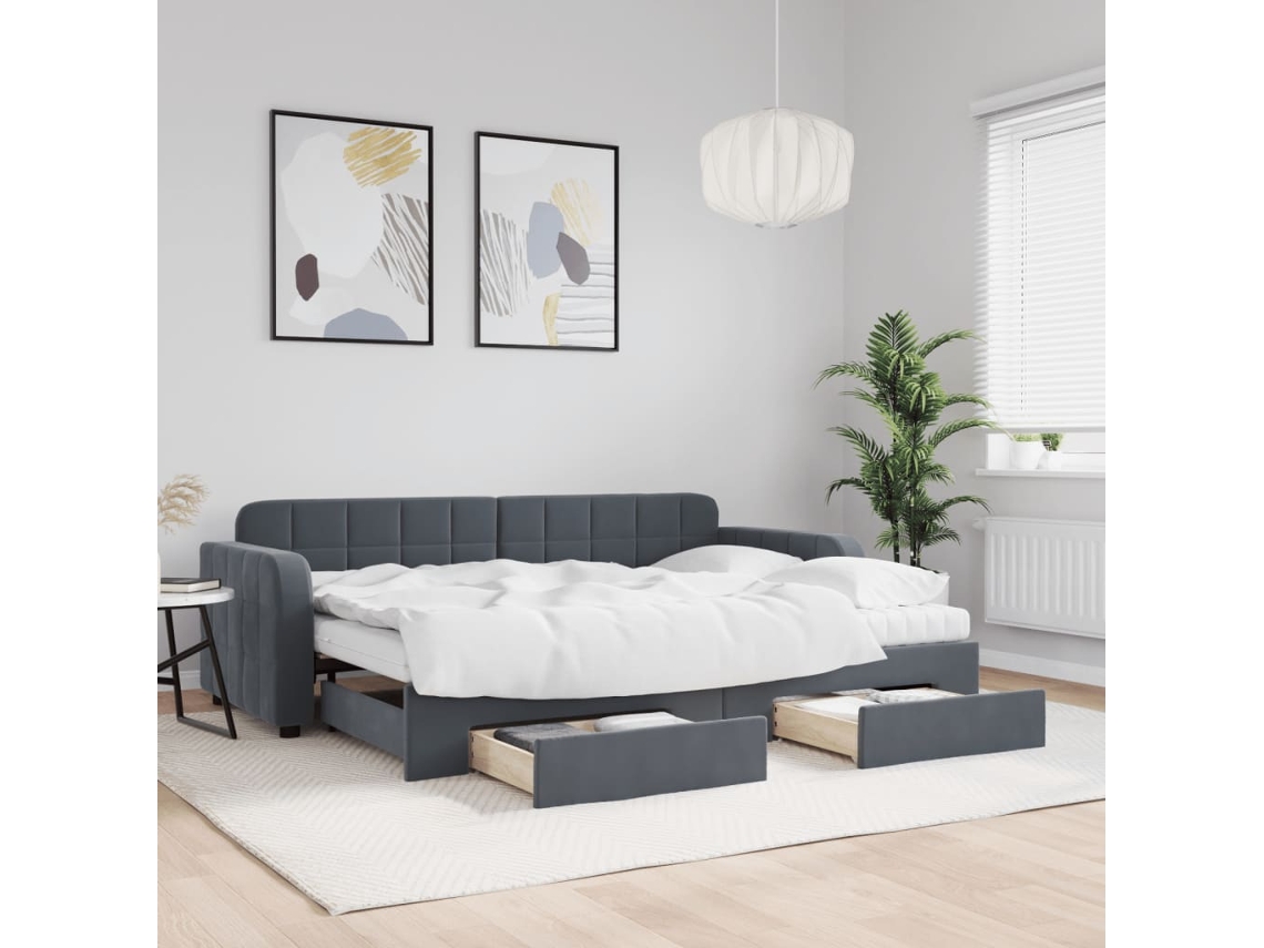Vidaxl Sofá-cama C/ Gavetão E Gavetas 80x200 Cm Veludo Cinzento-escuro