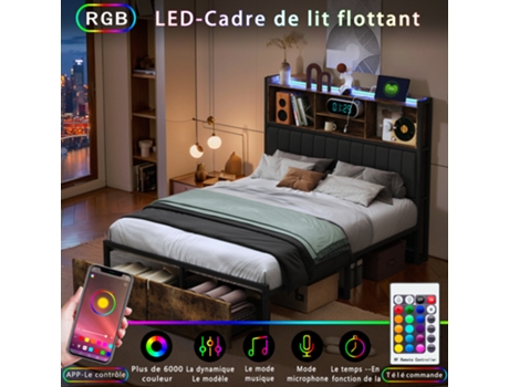 Cama De Casal 160x200cm, Com Cabeceira Com Arrumação, Estofada, Com Molas A Gás, Para Adolescentes E Adultos, Em Pu. Rosahqnda