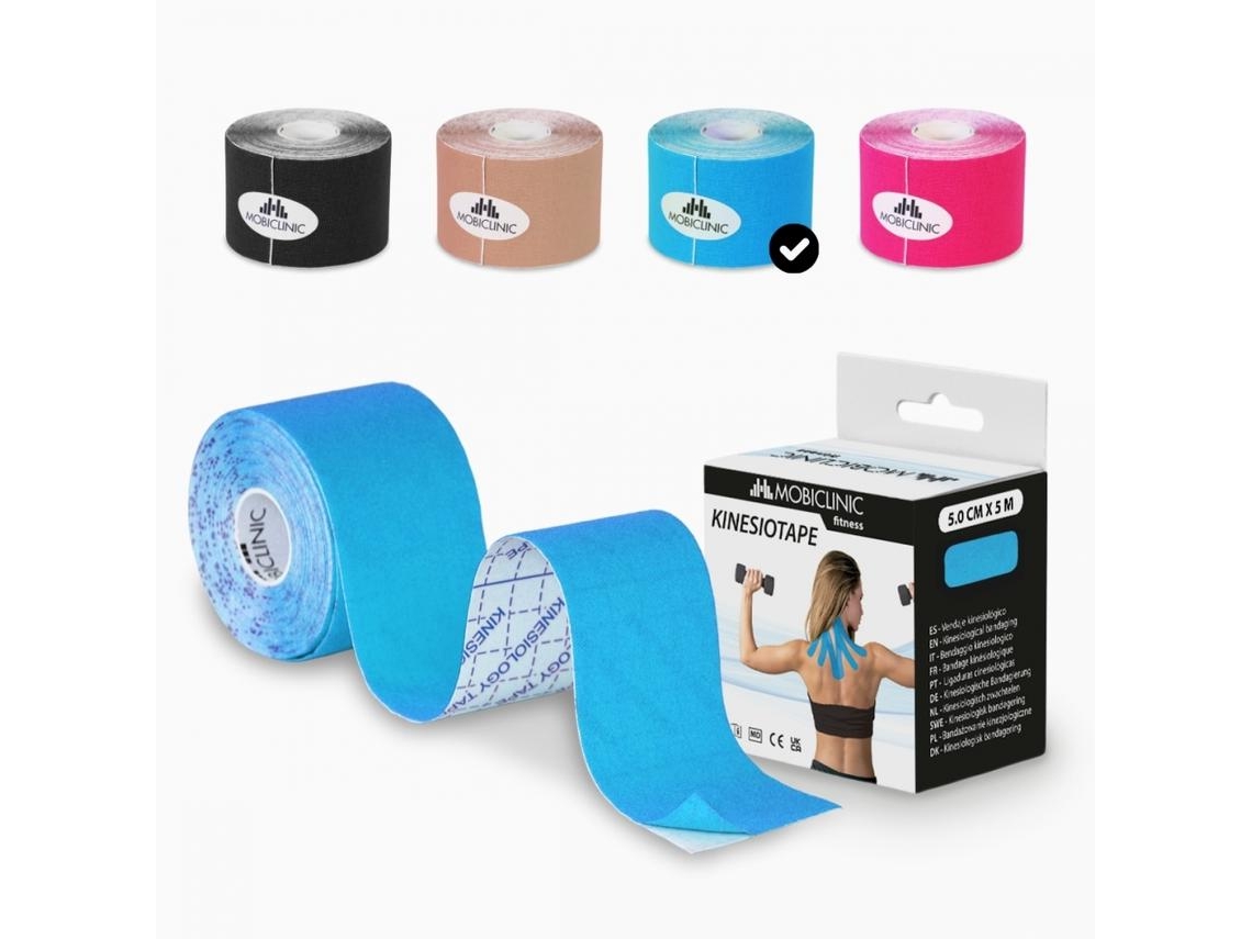 Fita cinesiológica Kinesiotape MOBICLINIC 5m x 5 cm Banda neuromuscular Azul