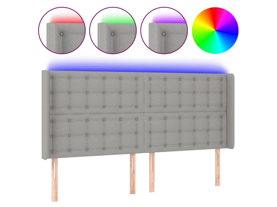 Led Headboard, Led Headboards Vidaxl Cinzeto Tecido (203 X 16 X 118/128 Cm)