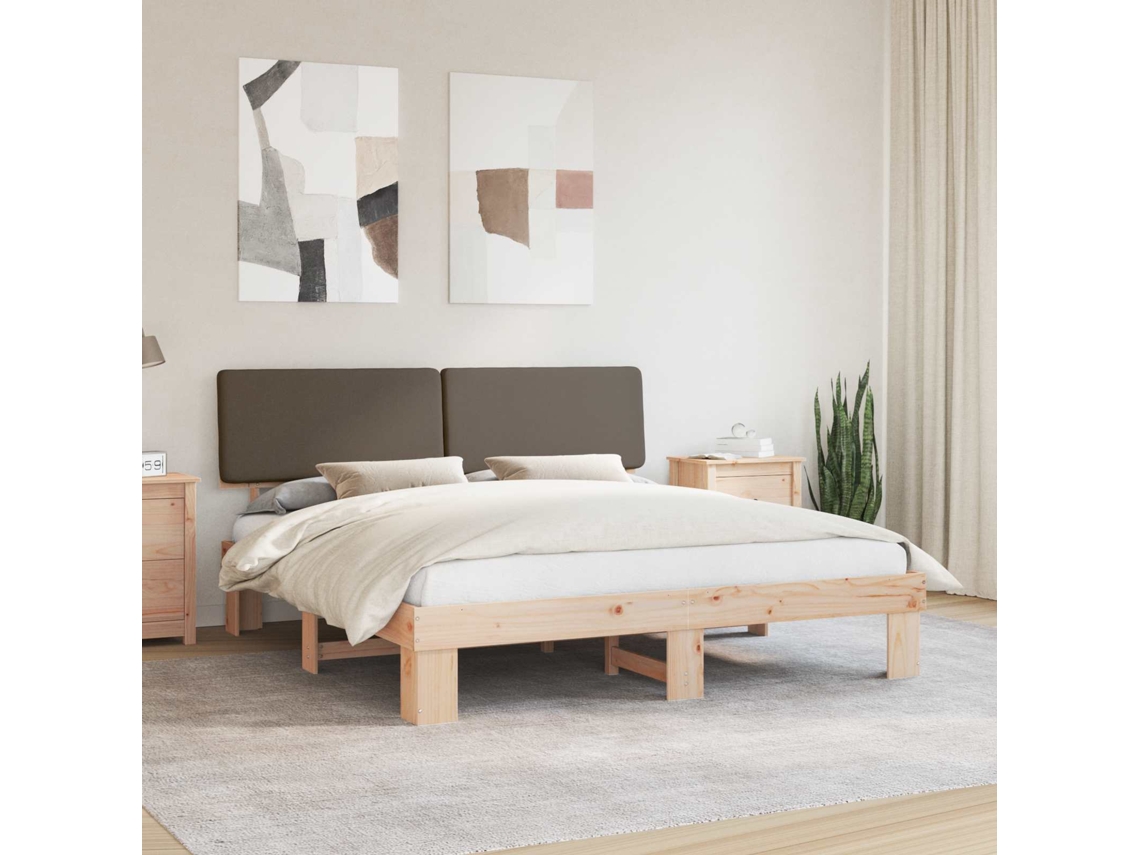 Vidaxl Estrutura De Cama Com Cabeceira Estofada Cinzento-acastanhado