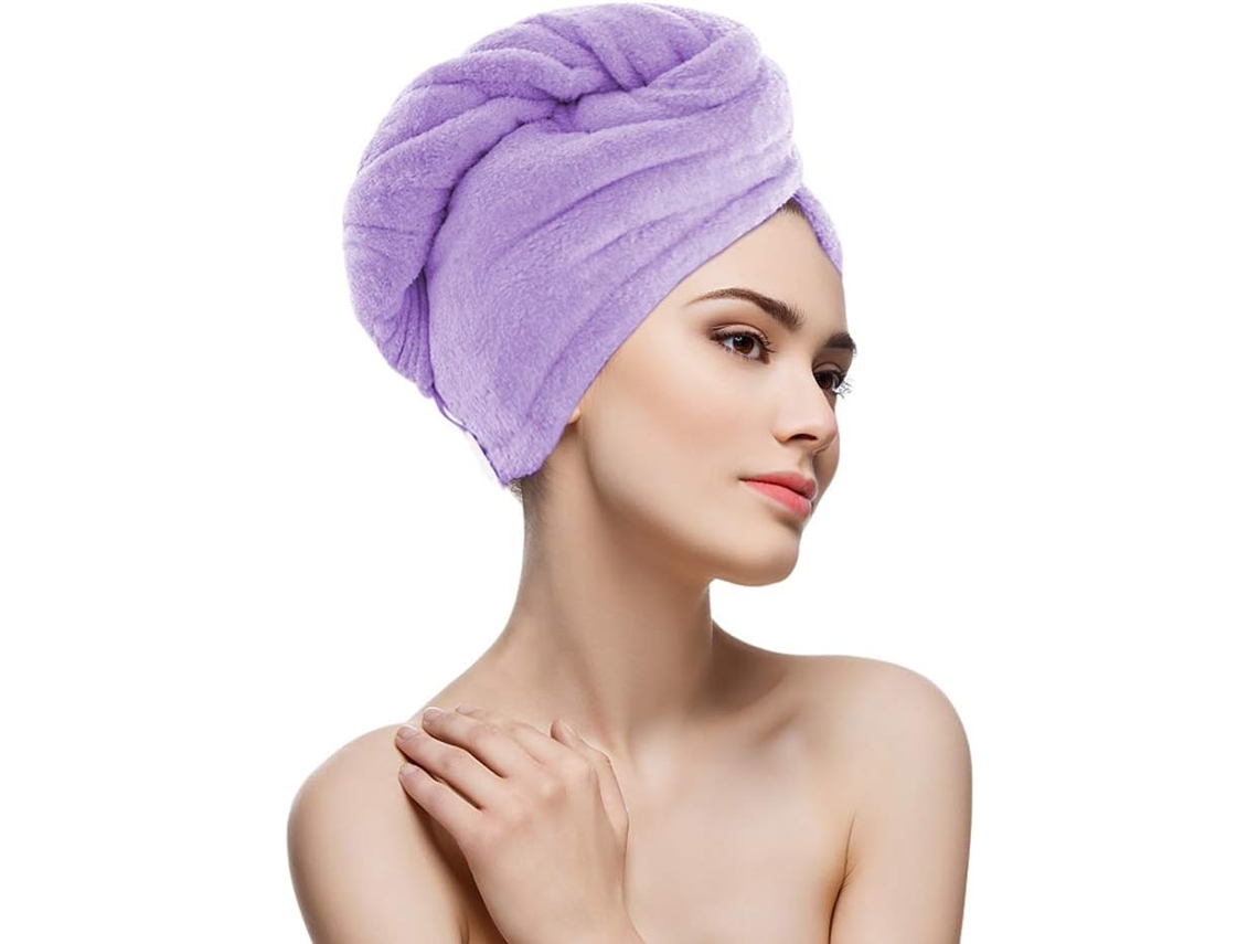 Toalha de Secagem de Cabelo de Microfibra Turbante de Cabelo Mágico com Botão Touca de Banho e Toalha de Secagem Rápida para Mulheres e Crianças Ro
