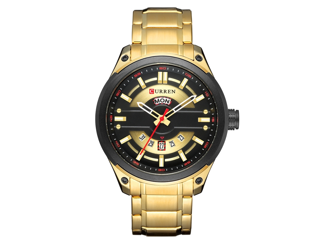 Relógio de Pulso Masculino Curren Fashion Impermeável Quartzo com Pulseira de Aço Dourada