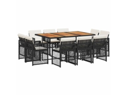 Conjunto de 11 Jantar para Jardim com Almofadões Vime Pe Preto MAISON EXCLUSIVE