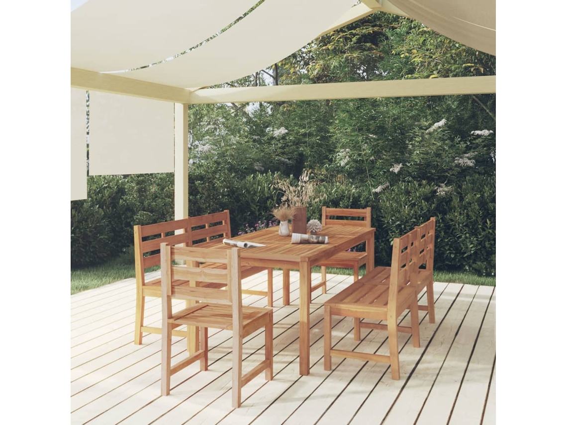 Conjunto 5 de jantar p/ jardim madeira VIDAXL de teca maciça