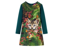 Vestido De Manga Comprida Para Criança Verde-escuro 116