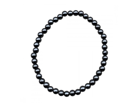 Pulseira Em Hematite Natural Pedras Roladas Ab Prateado