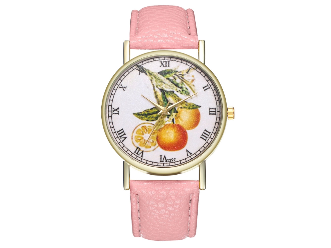 Reloj De Moda Casual Para Hombre Y Mujer Frutas Cuarzo Correa De Cuero (rosa)