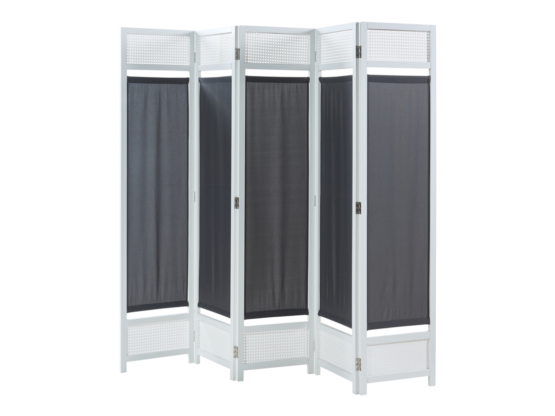 Biombo Dorotea com 5 painéis 200x170 cm - Branco/Cinza escuro [EN.CASA]