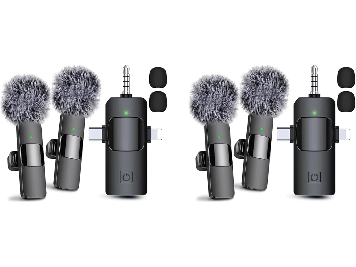 2 Microfones de Lapela 3 em 1 Sem Cabo para Android, Câmera, Microfone Usb c, Mini com SFUSHOS
