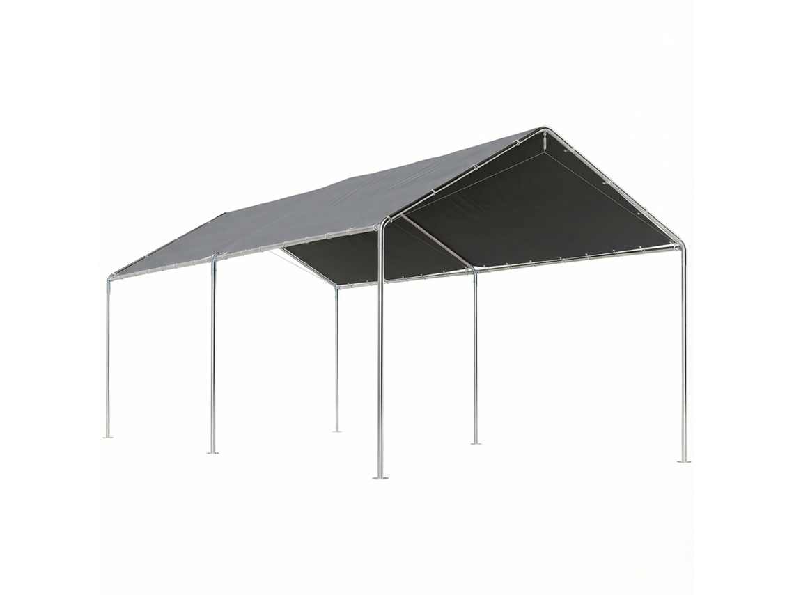 Tenda Garagem para Carro 3x6 m, impermeável, com cobertura de tecido PE, estrutura de aço galvanizado, cinza ZENCORE SERVICES