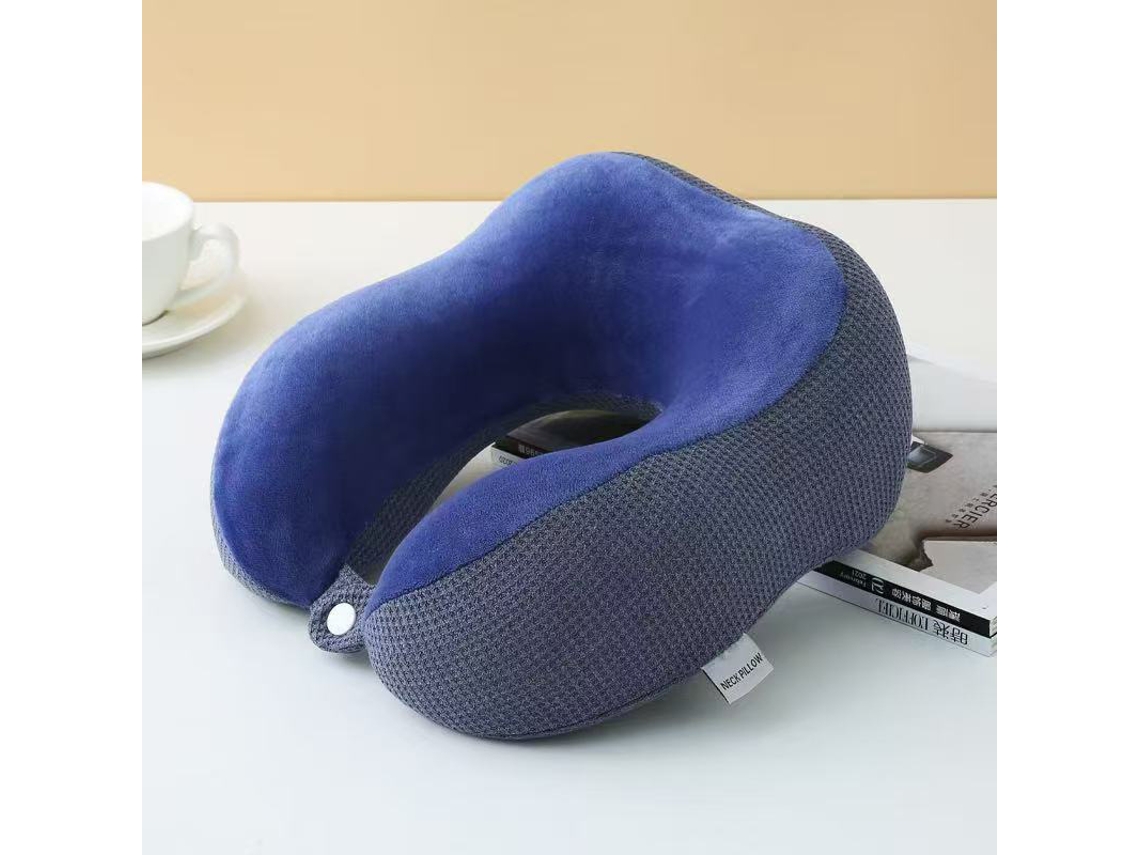 Travesseiro de Viagem em Formato U com Espuma Viscoelástica para o Pescoço e a Cabeça, na Cor Azul, Escura BRILVIBERA