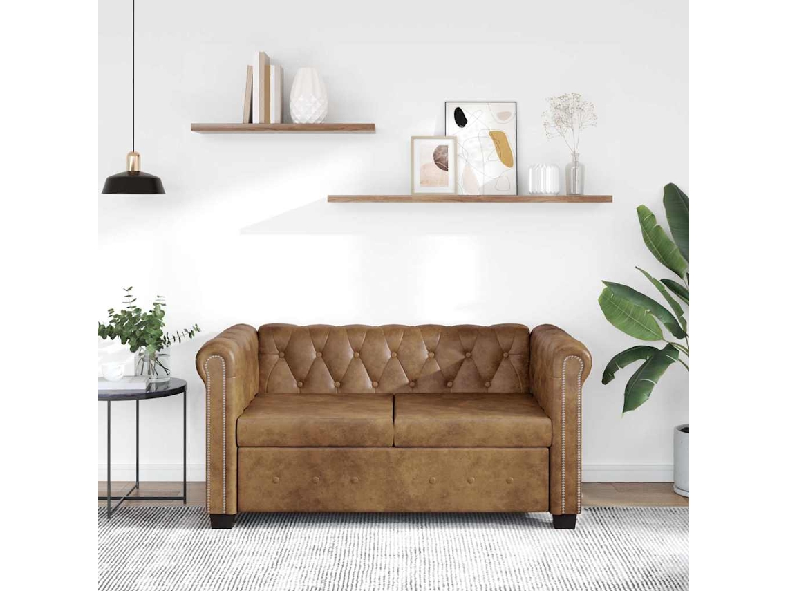Vidaxl Sofá Chesterfield 2 Lugares Couro Artificial Castanho