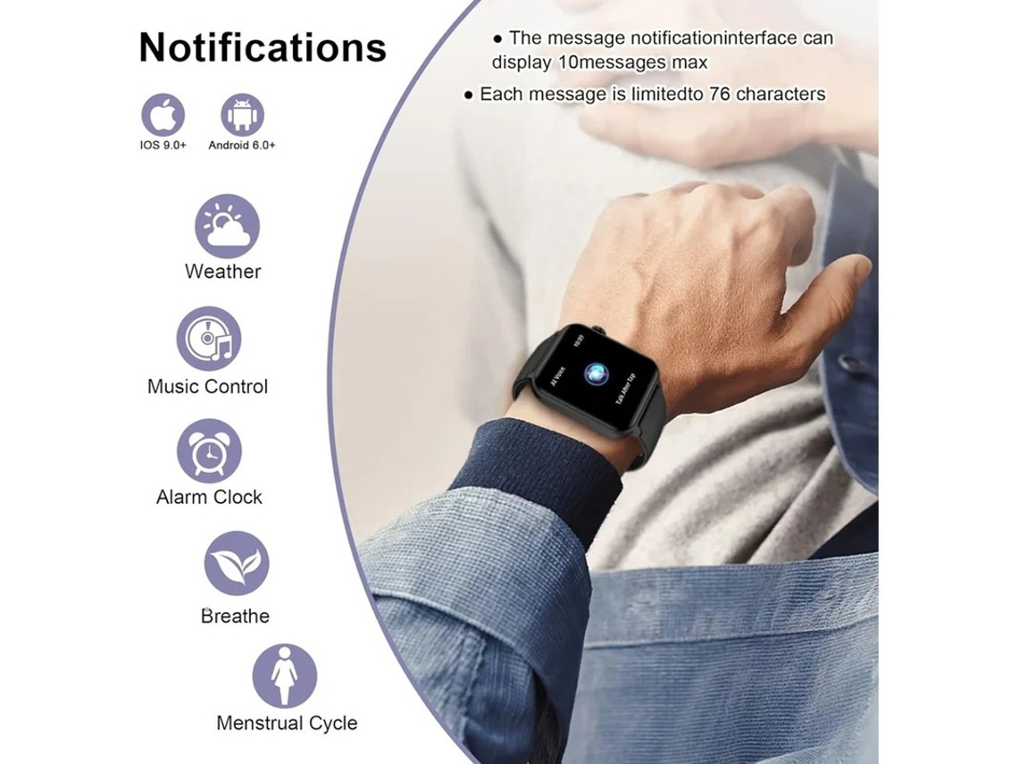 Smartwatch para homens e mulheres, tela HD de 1,85 polegadas, função de chamada, assistente de voz com IA, SpO2, frequência cardíaca e monitor de sono. Bestvite