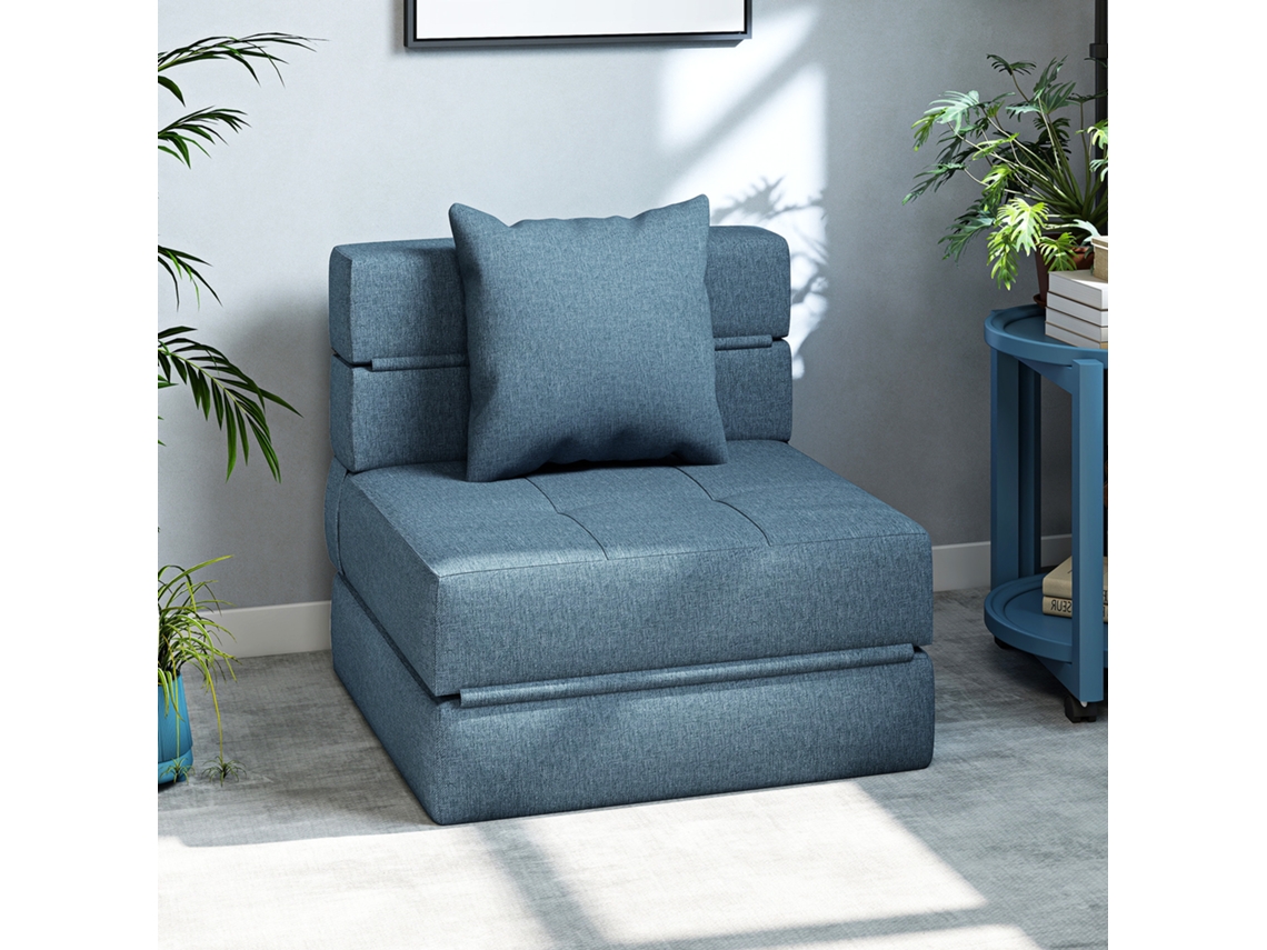 Sofá-cama/poltrona Conversível Com 1 Almofada Removível, Tecido Azul Escuro