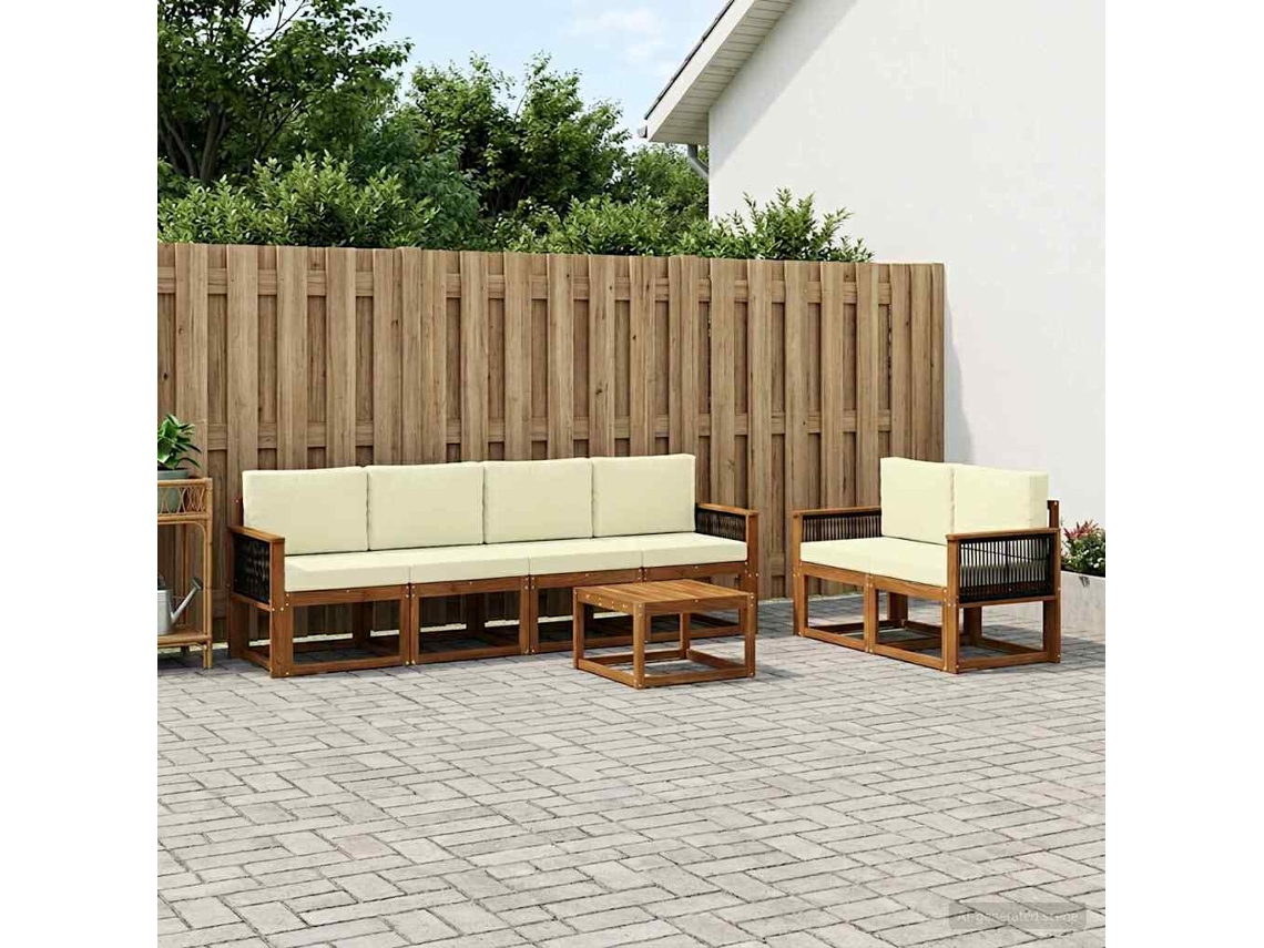 Vidaxl Conjunto De Sofás Para Exterior 6 Pcs Natural E Creme