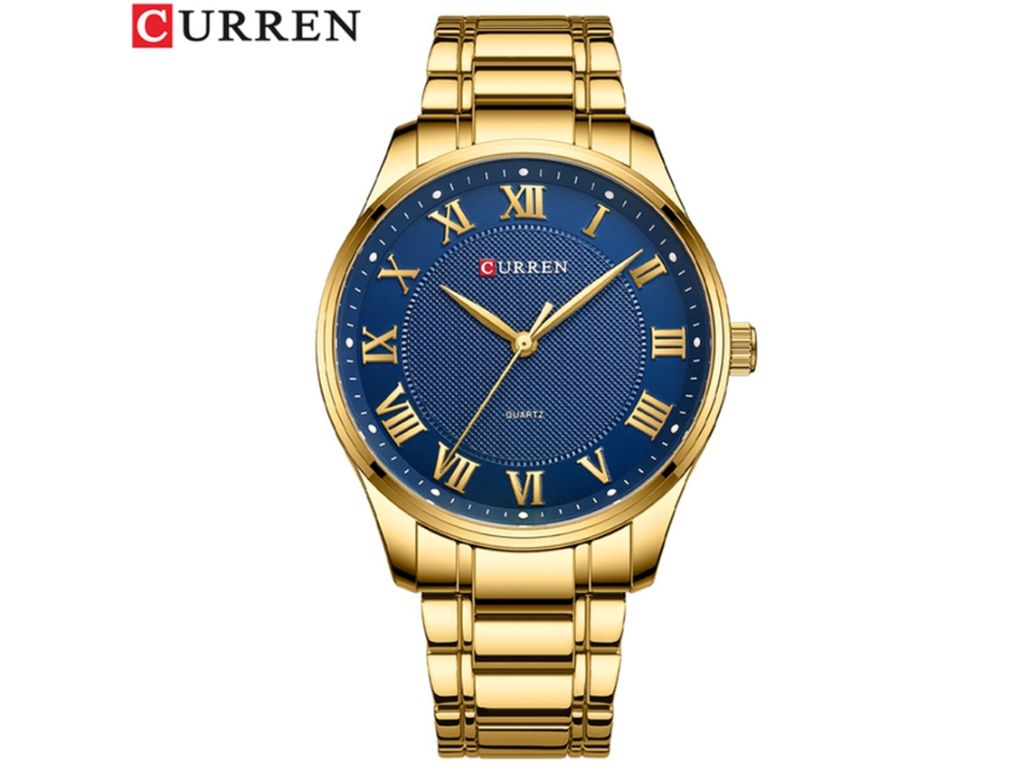 Relógio de Quartzo Masculino MDUG, Negócios Simples (dourado e Azul)
