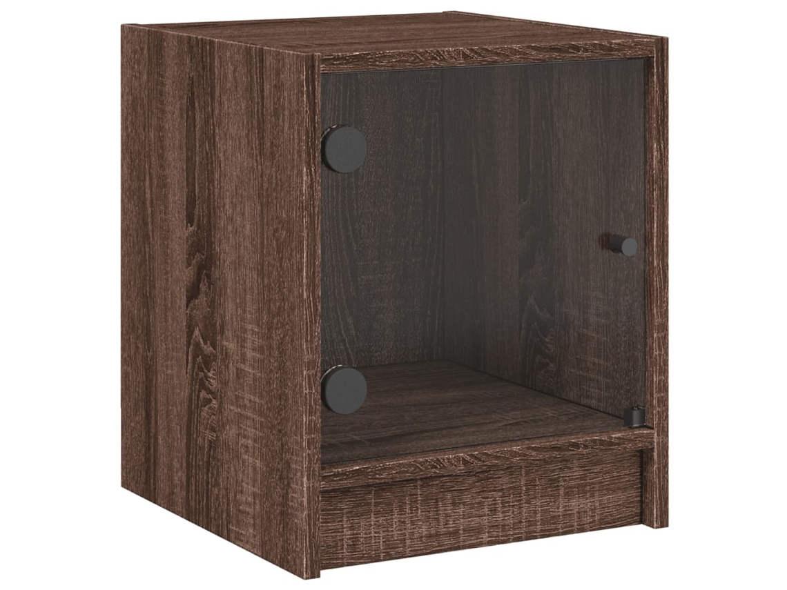 Mesa de Cabeceira C/ Porta de Vidro Carvalho Castanho MAISON EXCLUSIVE 35x37x42 cm