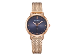 Relógio Feminino Yolako de Quartzo com Pulseira de Plástico e Strass Rose Gold Dark Blue