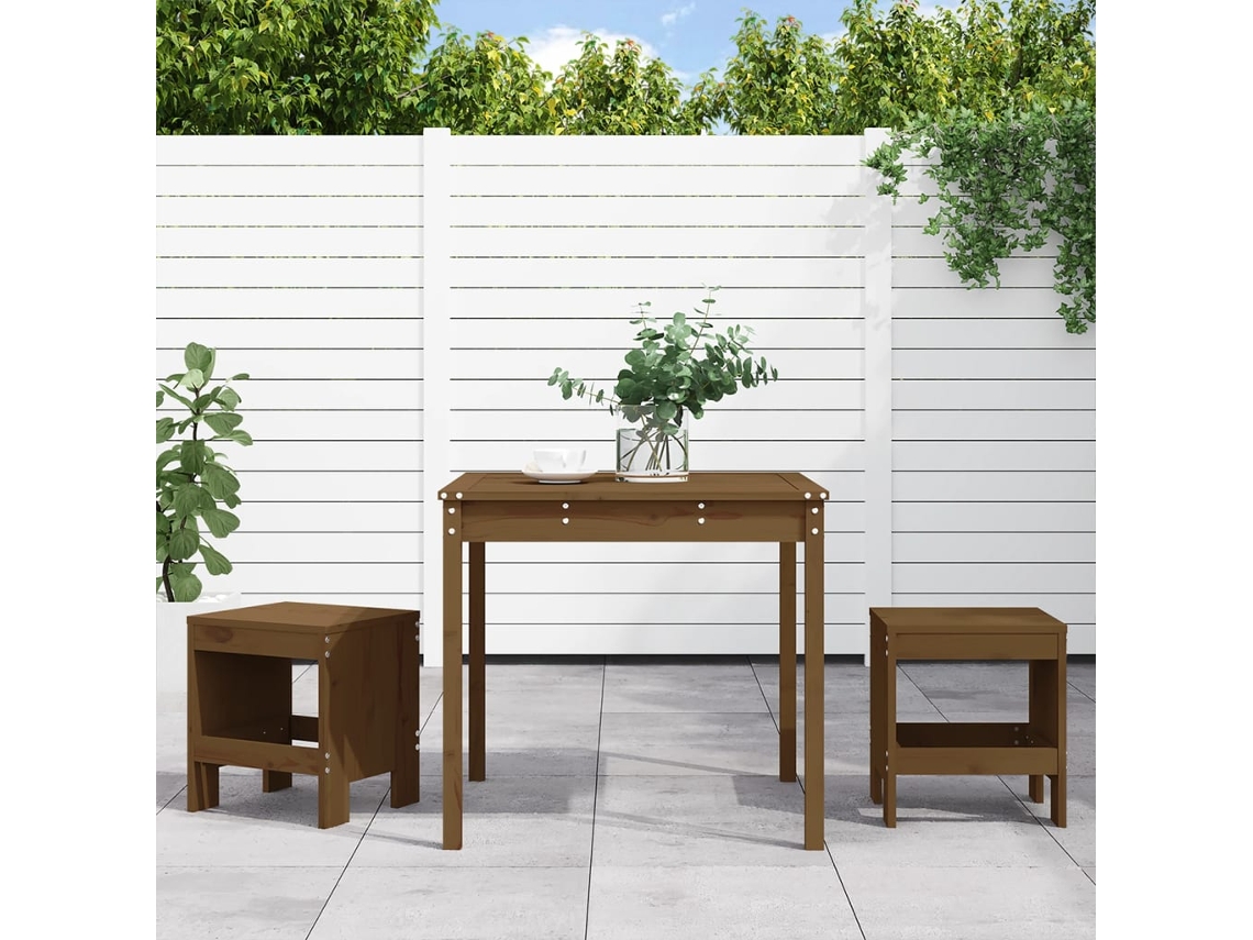 Conjunto 3 Peças Bistrô P/ Jardim Madeira Pinho Maciça Castanho Mel Dkd Home Decor