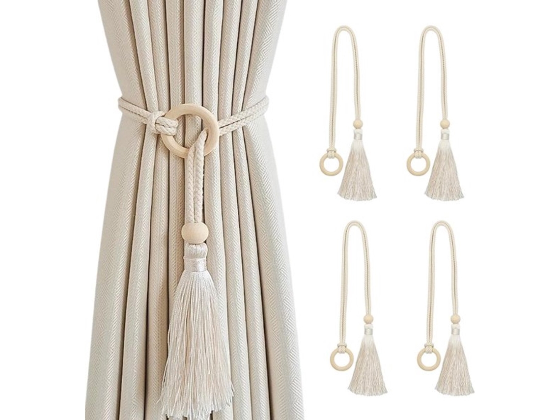 Conjunto De 4 Presilhas Funcionais‑decorativas Para Cortinas, Design Versátil Para Fixar E Embelezar Suas Cortinas, Cor Branca