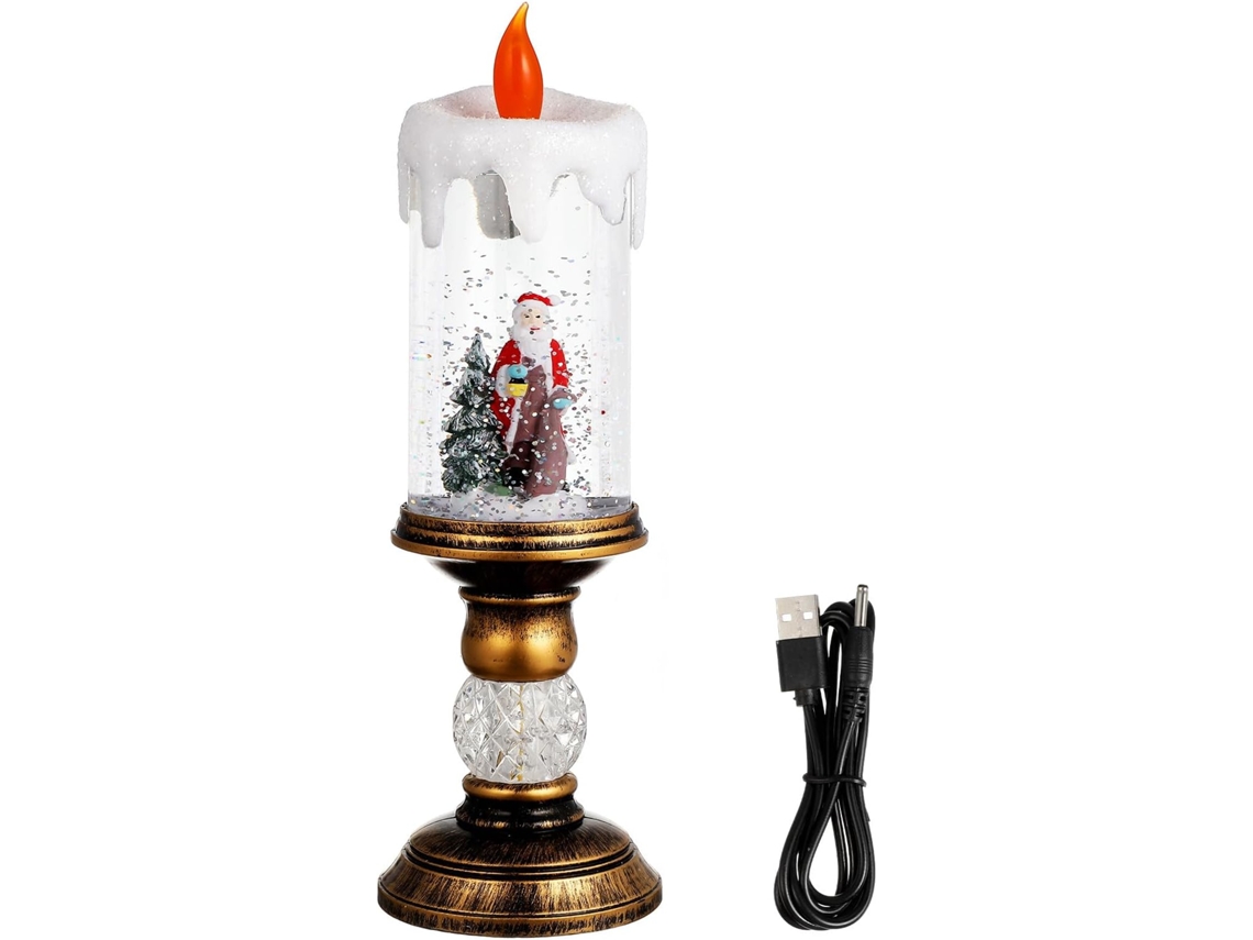 Luminária de Natal Led com Globo de Neve Musical, Luz Noturna de Mesa Sem Chama Que Imita uma Vela SFUSHOS