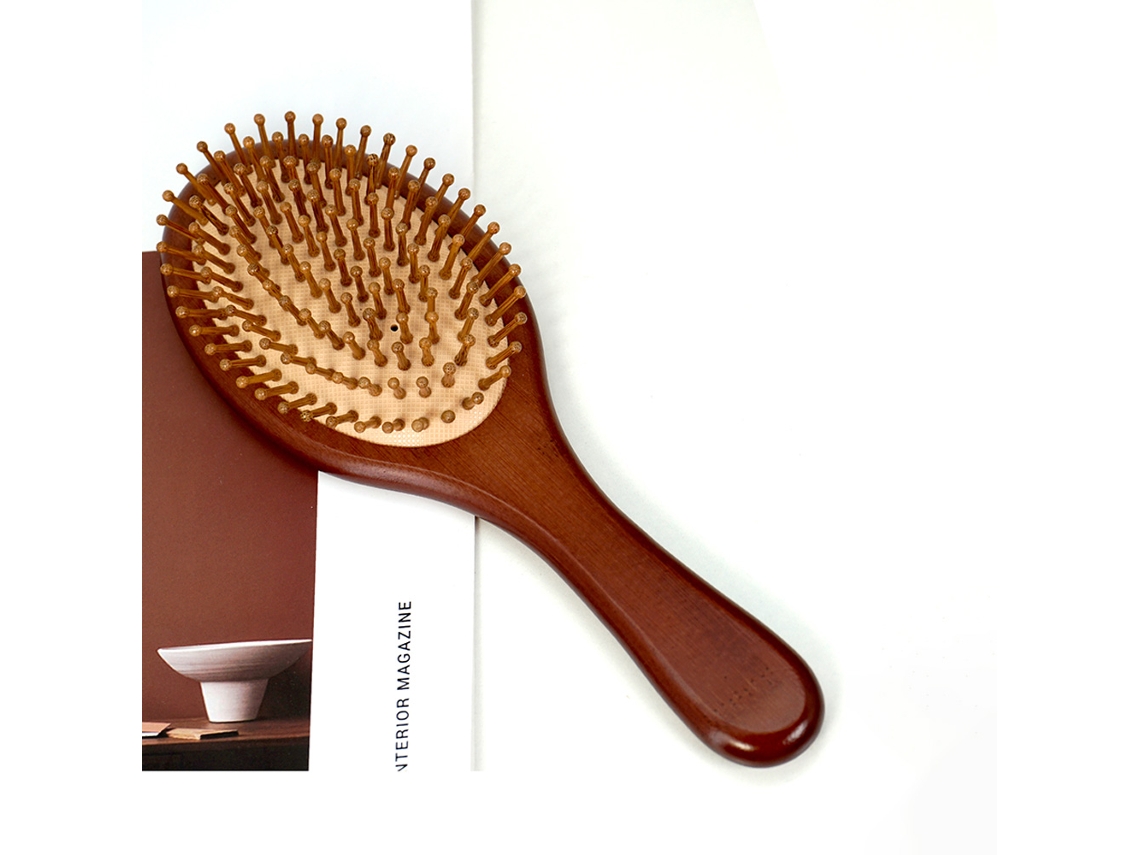 Pente de Bambu com Dentes Largos e Bolsa de Ar, Massageia Suavemente o Couro Cabeludo. MDUG (quadrado Marrom Café 1)