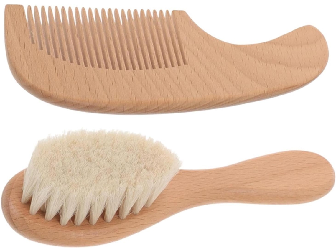 Conjunto De Escova Cabelo Cerdas Macias Fibra Natural Pente Com Cabo Ergonômico Madeira Solução Para Cuidados Os Cabelos