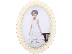 Porta Retratos 18 Branco Decorativo Detalhes Pérola Elegante Escritório Decoração Interiores Refinada Oval Cm GOKOCO