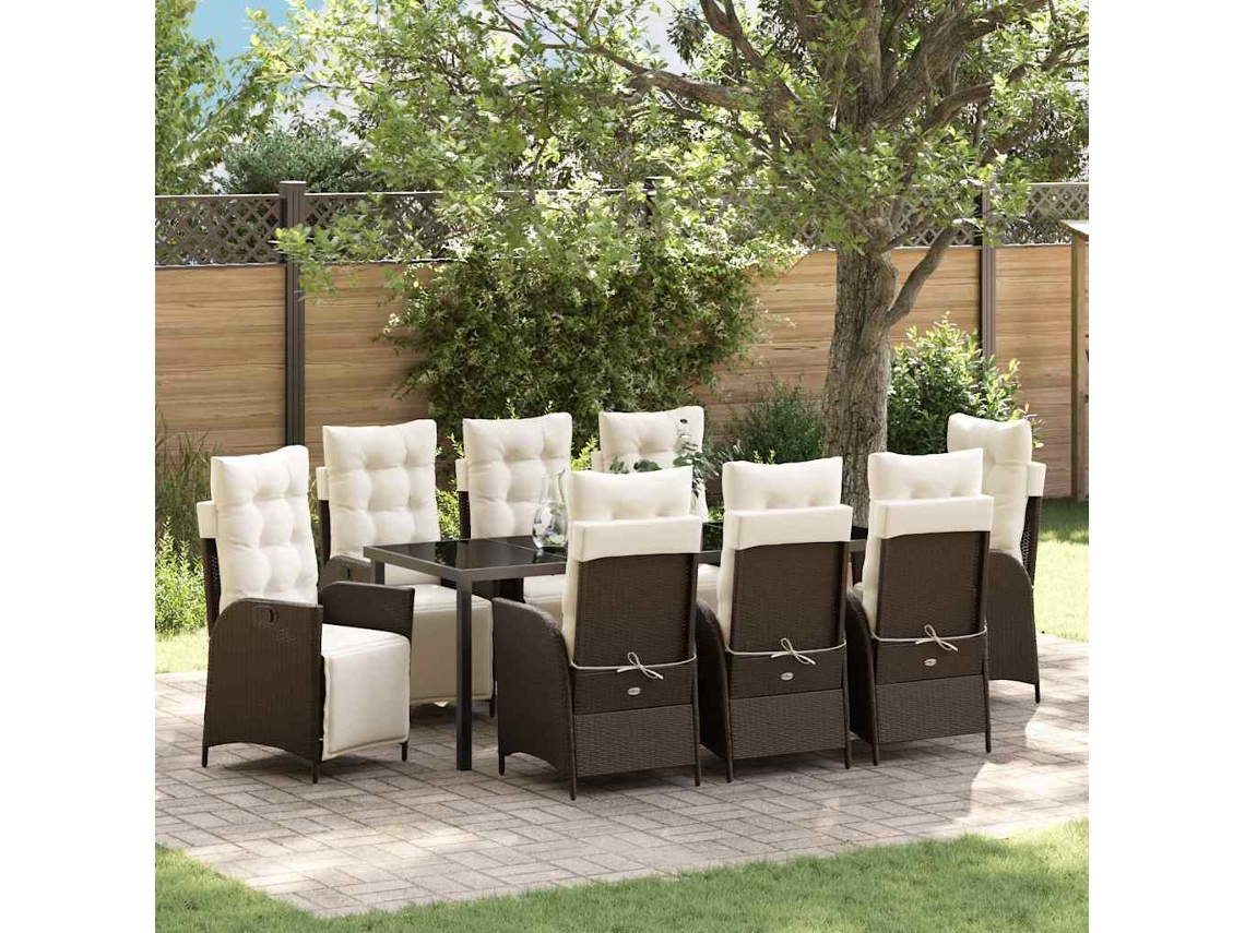 Vidaxl Conjunto De Jantar Para Jardim 9 Unid. Castanho Vime Pe